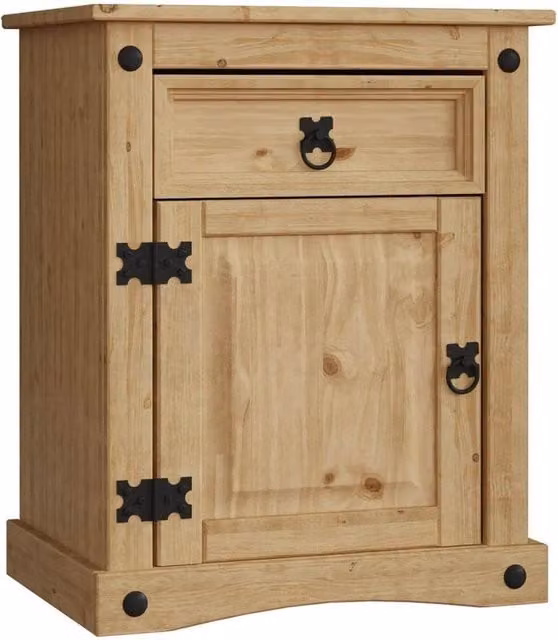 KORVIXA Brown Rustic Wood Bedside Cabinet with 1 Drawer and 1 Door