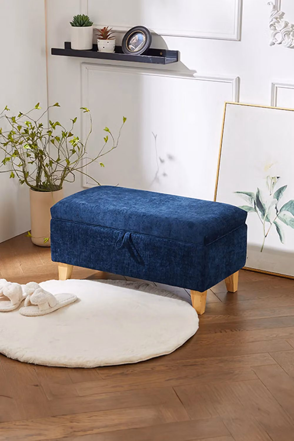 Living and Home Chenille Upholstered Storage Ottoman in Blue – 2