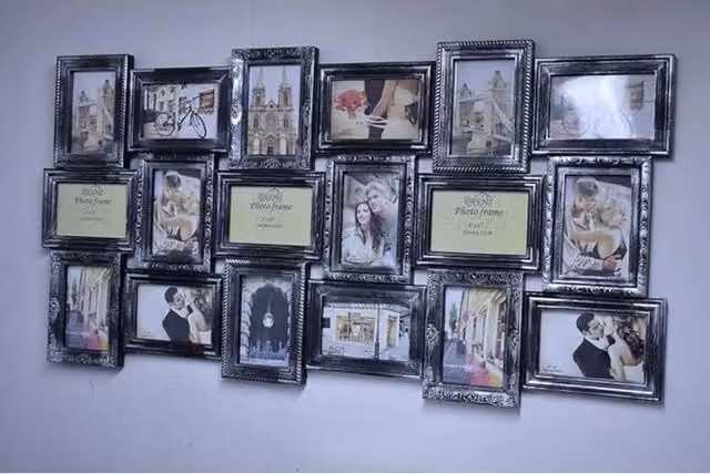 DEENZ Vintage Multi Aperture Rectangular Picture Wall Frame in Black and Silver