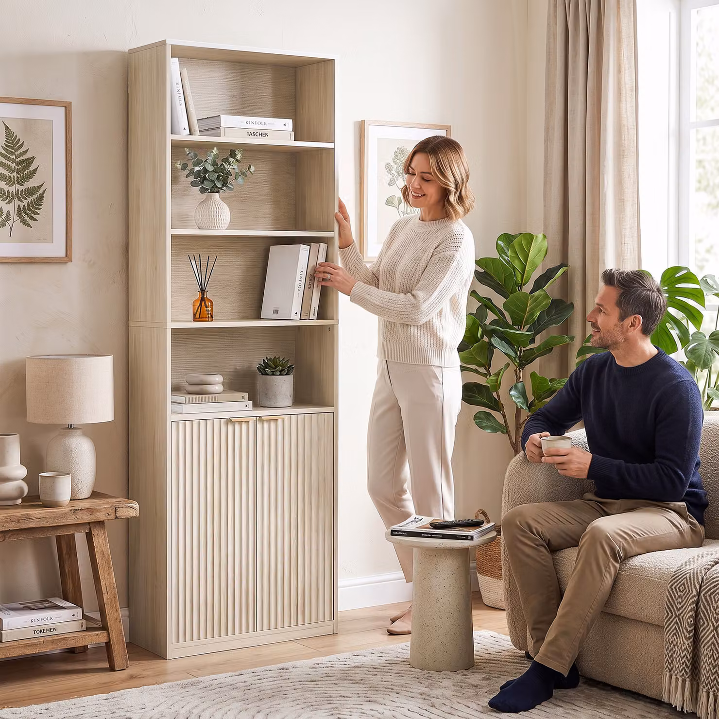 HOMCOM 6-Tier Oak Wood Effect Bookshelf with Adjustable Shelves and Anti-Tip Hardware, H 182 x W 60 x D 24 cm – 4