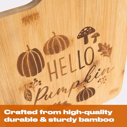 OHS Bamboo Pumpkin Autumn Wooden Serving Board in Brown and Beige, W: 32 cm x D: 22 cm x H: 1.5 cm – 2