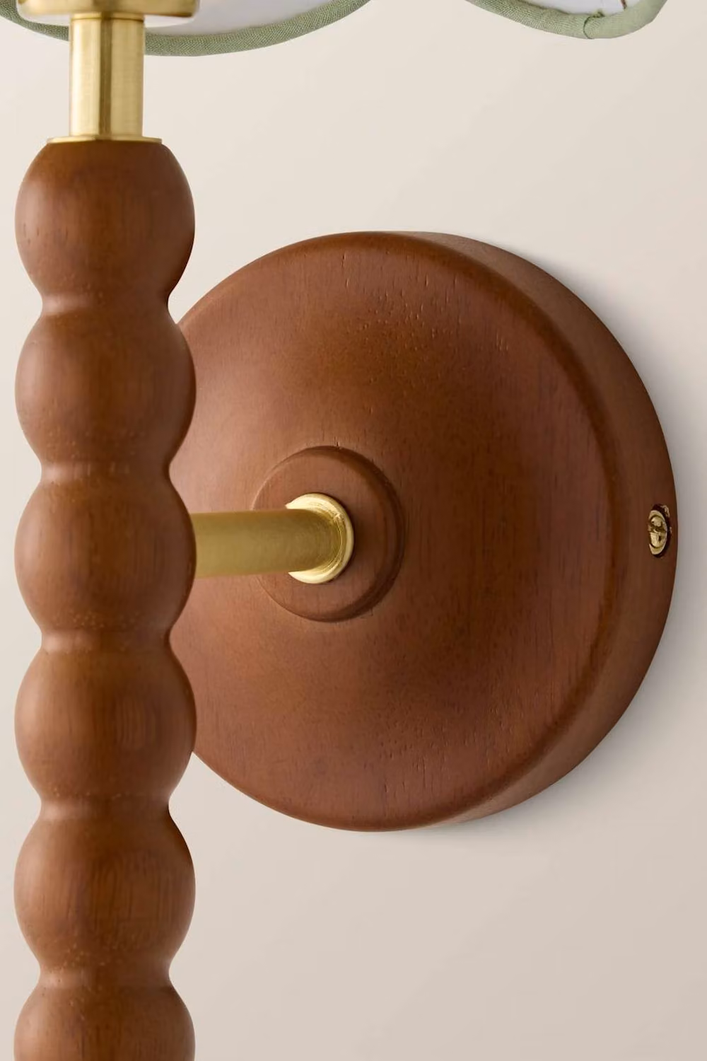 ValueLights Bobbins Walnut Bobble Wall Light with Green Fabric Shade and Bulb – 3
