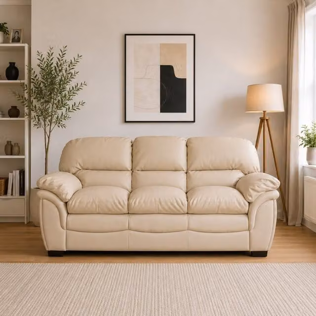 Artemis Home Leverton 3 Seat Sofa in Beige Synthetic Leather