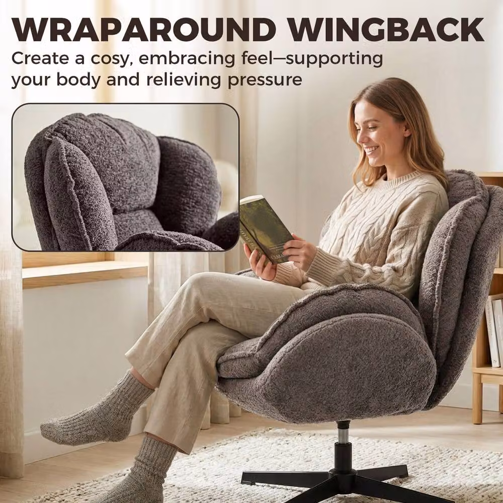 HOMCOM Modern Grey Velvet Swivel Accent Chair with Armrests – 3