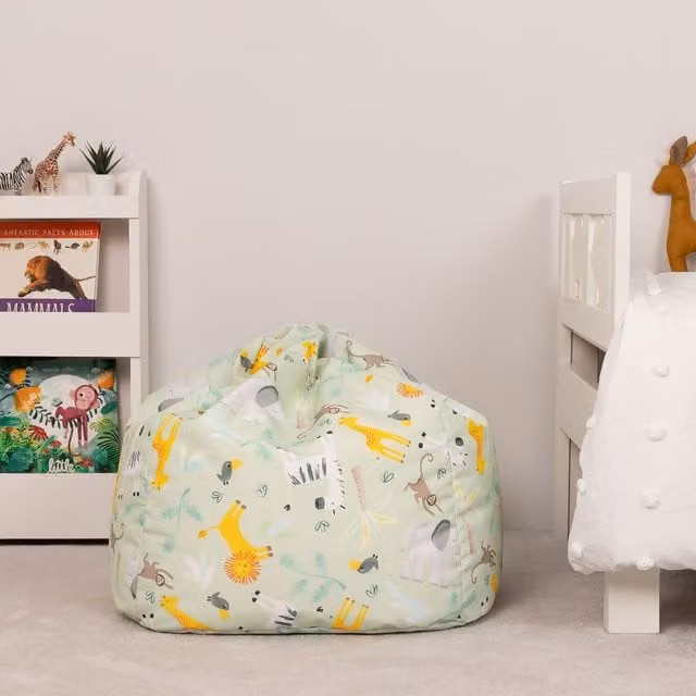 icon Kids Safari Animal Print Bean Bag Chair for Children, Green Water-Repellent Fabric – 1