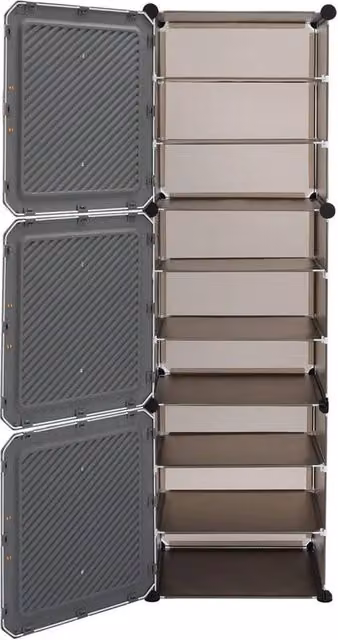 Kelvenix 9-Tier Shoe Cabinet with 3 Hinged Doors in Black