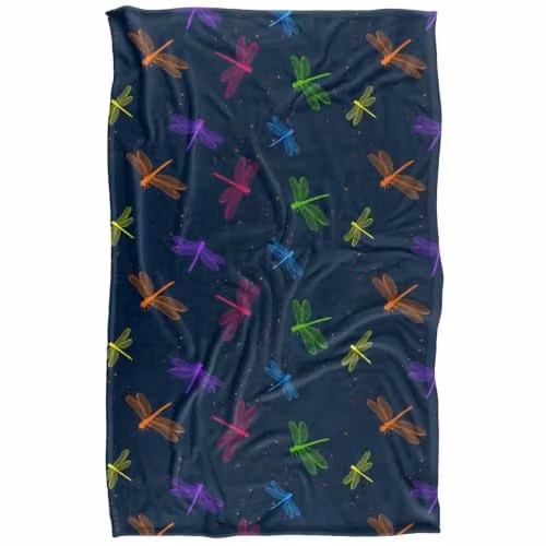 JQ Licensing Neon Dragonflies Pattern Super Soft Silky Touch Fleece Throw Blanket, Multicolour, W: 91 cm, D: 147 cm