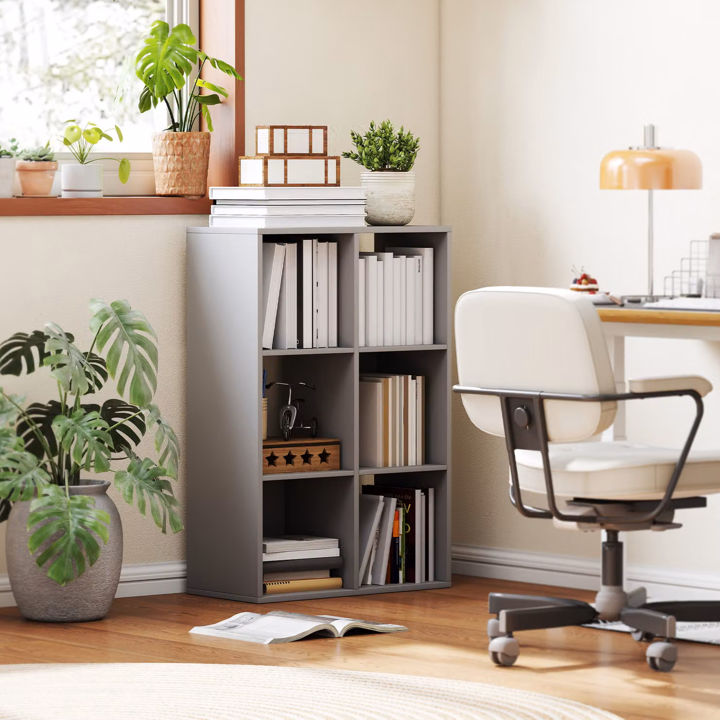 HOMCOM 6-Cube Modern Bookshelf in Light Grey – 2