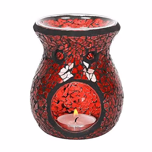 Something Different Red Glass Abstract Round Tealight Oil Lamp, H 14 cm x W 11 cm x D 14 cm