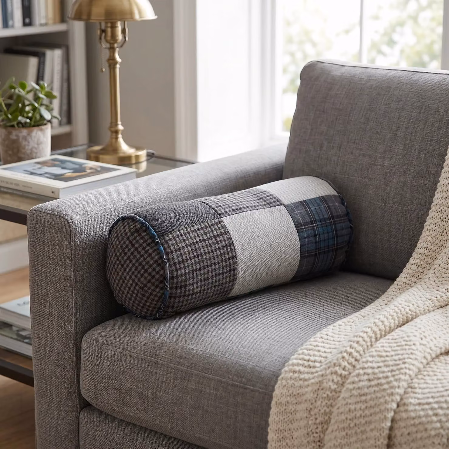 Orsina Heritage Patchwork Bolster Cushion in Blue and Black – 3