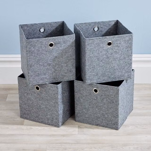 Home Source 4 Piece Set of Foldable Fabric Storage Cube Boxes in Grey, W/D/H: 27.0 x 27.0 x 27.0 cm – 1