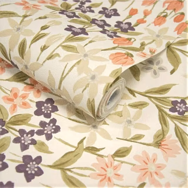 Grandeco Bluebell Wood Floral Leaf Textured Wallpaper in Blue and Multicolour