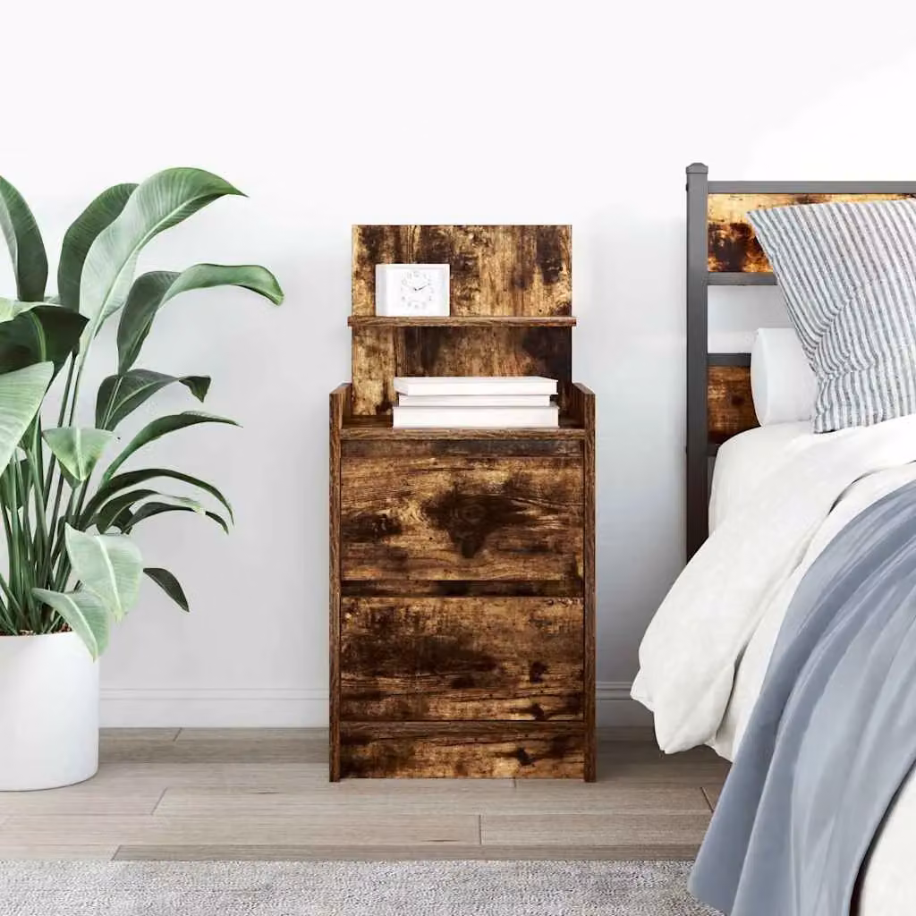 Berkfield Home Bedside Cabinet with 2 Drawers in Smoked Oak Brown, W/D/H: 38 x 34 x 80 cm – 3