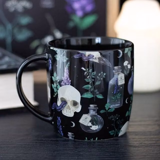 Uniqueful Venom & Vines Floral Print Ceramic Mug, Multicolour and Black, 350ml – 1