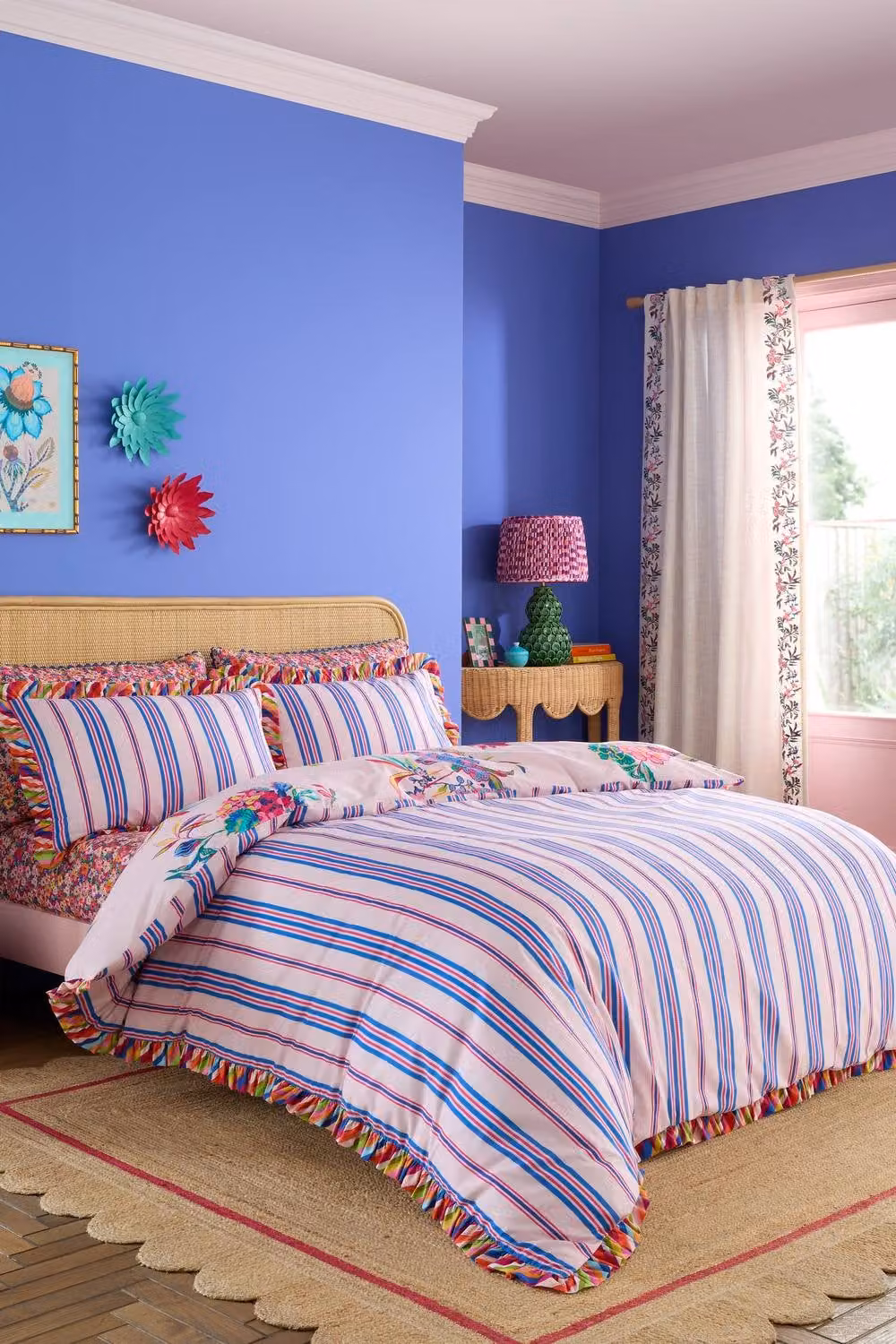 Sophie Robinson Flourish Floral 100% Cotton Reversible Duvet Cover Set in Pink, Blue and Yellow, W: 180 cm, H: 200 cm – 1