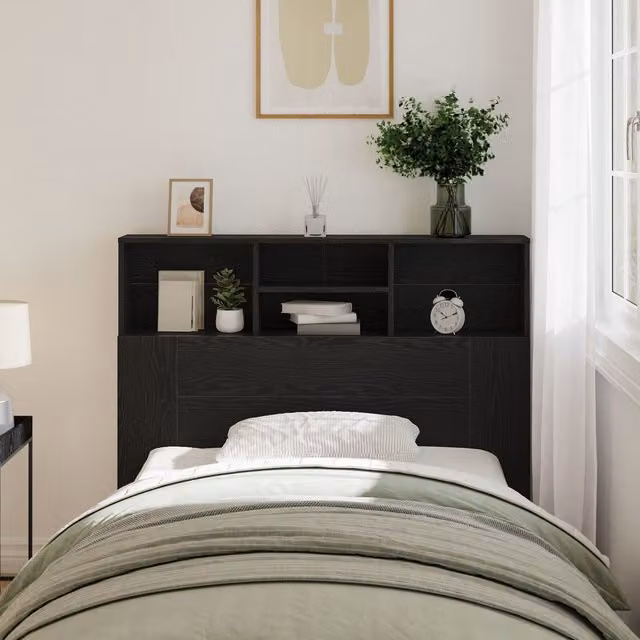 Berkfield Home Black Oak Headboard Cabinet with Side Compartments, W/D/H: 120 x 19 x 103.5 cm