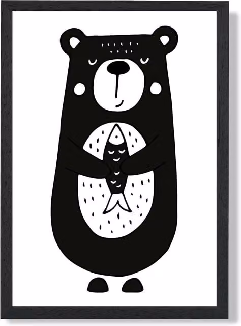 ARTZE Scandi Black Bear Animal Framed Print in Black, A2 – 1