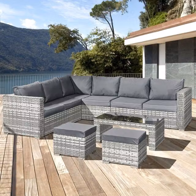Oseasons Aruba 8 Seat Rattan Corner Set in Dove Grey