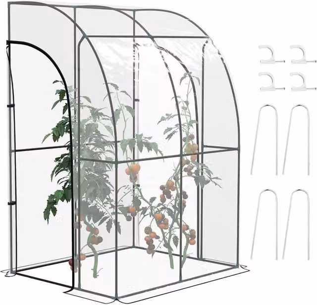 SPETLEK Green Walk-in Lean-to Wall Tunnel Greenhouse with Doors, W/D/H: 143 x 118 x 212 cm – 1