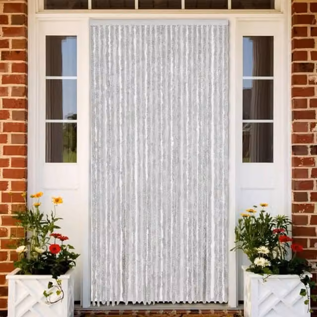 Berkfield Home Grey Chenille Thermal Insulating Fly Curtain W: 118 cm, H: 220 cm – 1