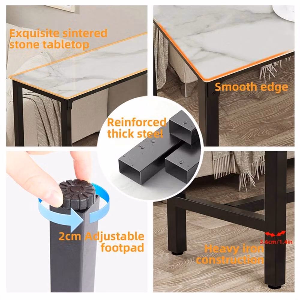 Nordara Modern Marble Top High Bar Table in White and Black, W/D/H: 105 x 40 x 40 cm – 3