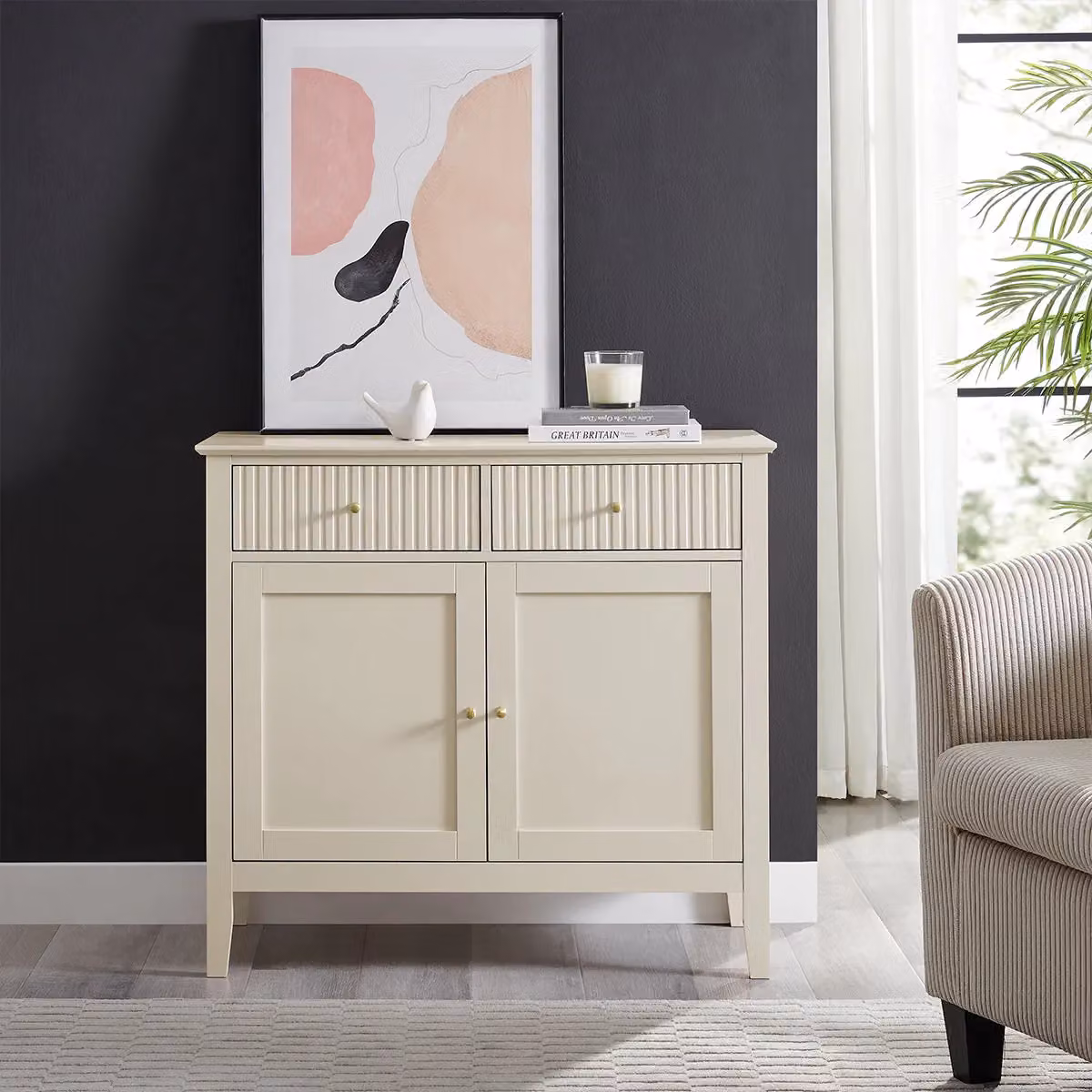 Melody Maison Hales Taupe Two Door Two Drawer Sideboard with Gold Accents – 2