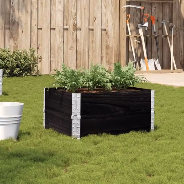 Berkfield Home Garden Black Wooden Raised Bed Planter with Galvanised Steel