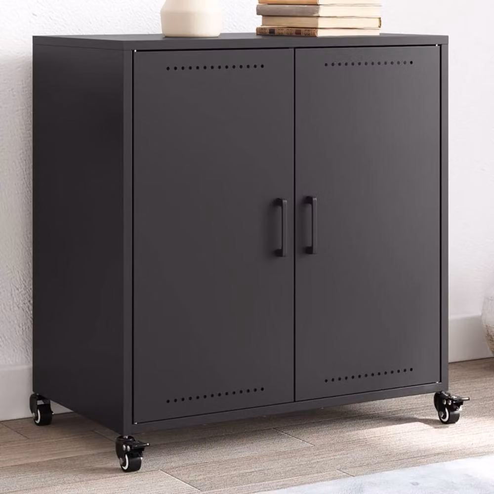 Berkfield Home Black Matt Metal Sideboard W/D/H: 68.5 x 39 x 72 cm – 2
