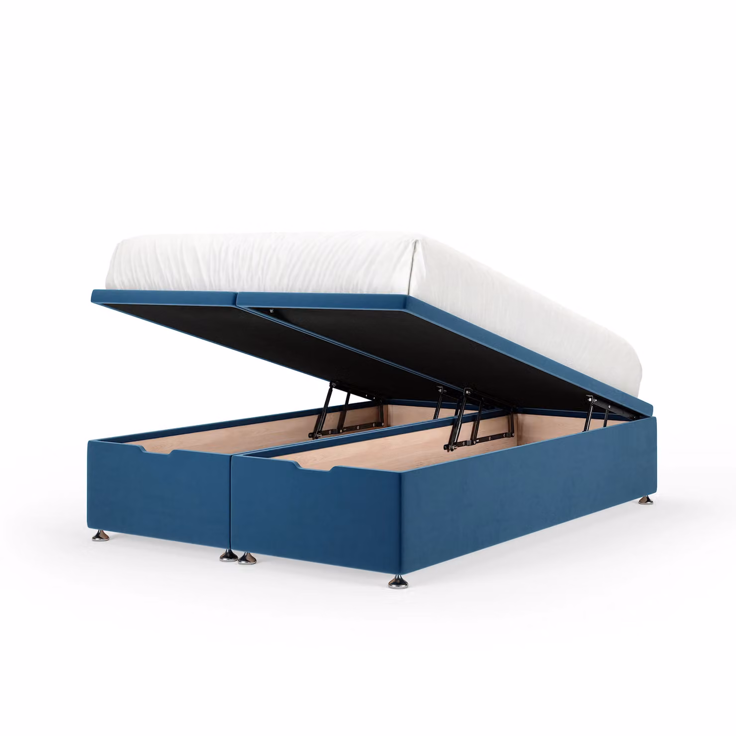 Bedmaster Blue Plush Velvet Upholstered Ottoman Divan Lift Up Base, W/D/H: 120 x 200 cm – 2