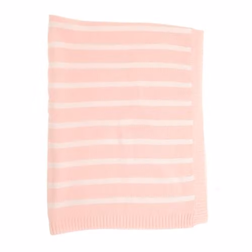 Ziggle Pink and White Striped Knitted Cotton Baby Blanket – 1
