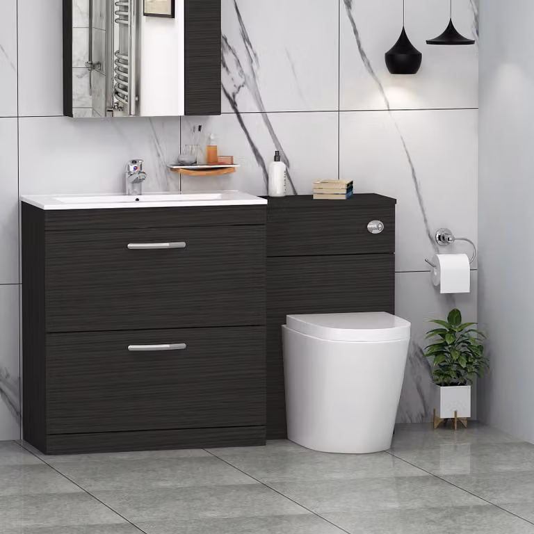Royal Bathrooms Turin 1300mm Hale Black 2-Drawer Minimalist Basin and Cesar Back to Wall Toilet Pack