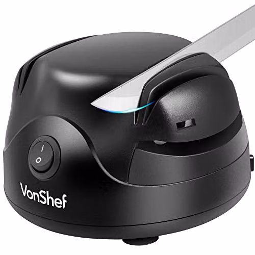 VonShef Electric Knife Sharpener in Black with 2 Grinding Wheels and Non-Slip Feet – 1