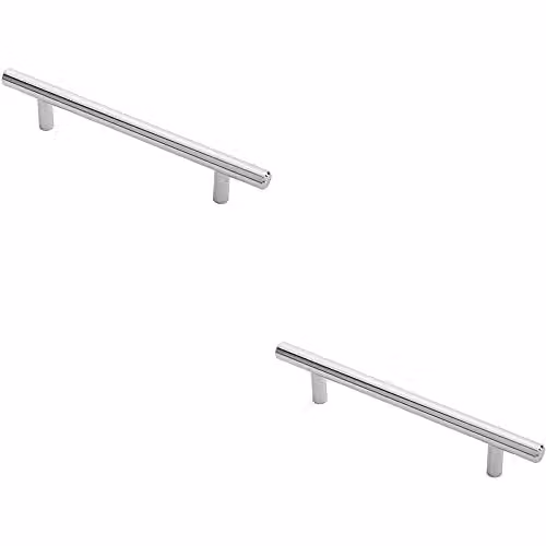 Loops 2 Pack Round T-Bar Cabinet Pull Handles in Chrome, 188 x 12 mm with 128 mm Fixing Centres