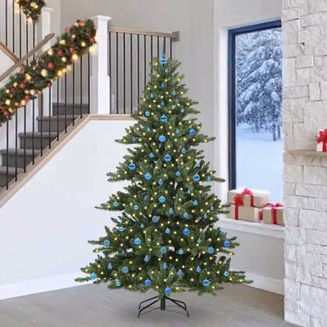 Berkfield Home Green Artificial Hinged PVC Christmas Tree with 300 Warm White LEDs, Height: 240 cm