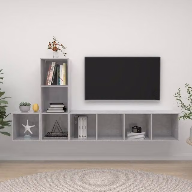 Berkfield Home 3 Piece Modern Wall Mounted TV Cabinet Set in Grey Engineered Wood