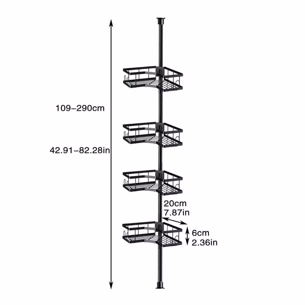 Ventryn 4 Tier Corner Shower Caddy Black Telescopic Metal Bathroom Wall Shelf Storage – 1