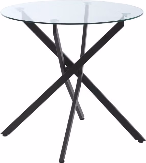 HOMCOM Modern Round Side Table with Black Metal Legs and Transparent Tempered Glass Top – 1