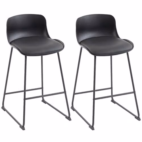 HOMCOM Set of 2 Modern Black PU Leather Upholstered Bar Stools