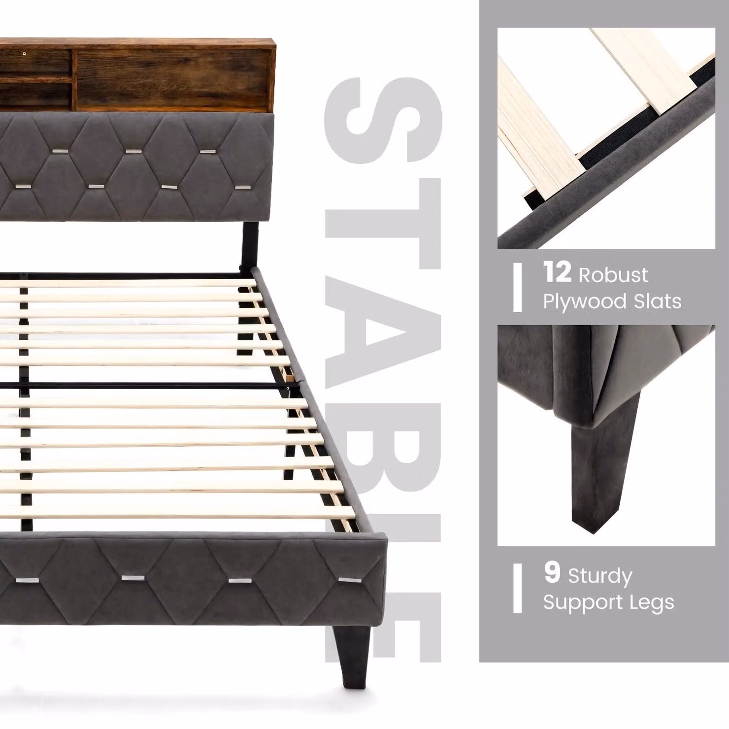 Costway Double Size Upholstered Velvet Platform Bed with Lift Up Storage Base and Headboard in Grey, W/D/H: 140 x 200 cm – 7
