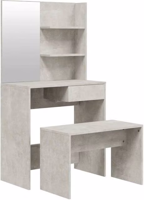 Berkfield Home Modern Dressing Table Set in Concrete Grey, W: 74.5 cm, D: 40 cm, H: 141 cm