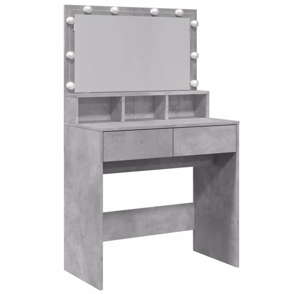 Berkfield Home Dressing Table with Hollywood LED in Matt Concrete Grey, W: 80 cm, D: 41 cm, H: 134.5 cm – 2