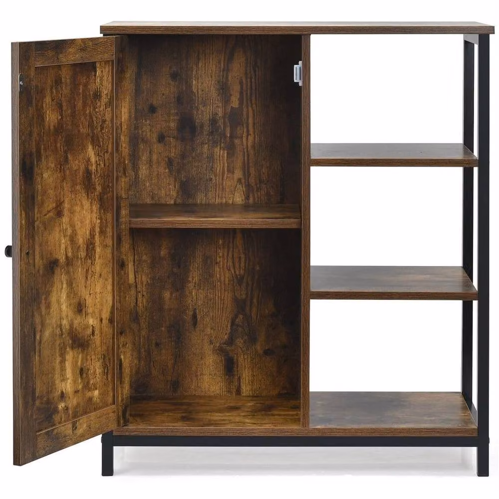 NESTLUNE Industrial Freestanding Storage Cabinet Sideboard with 3 Shelves, Brown, W: 100 cm, D: 60 cm – 4