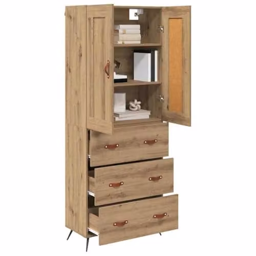 vidaXL Artisan Oak Highboard with 3 Drawers and Hinged Doors, W/D/H: 69.5 x 34 x 180 cm – 1