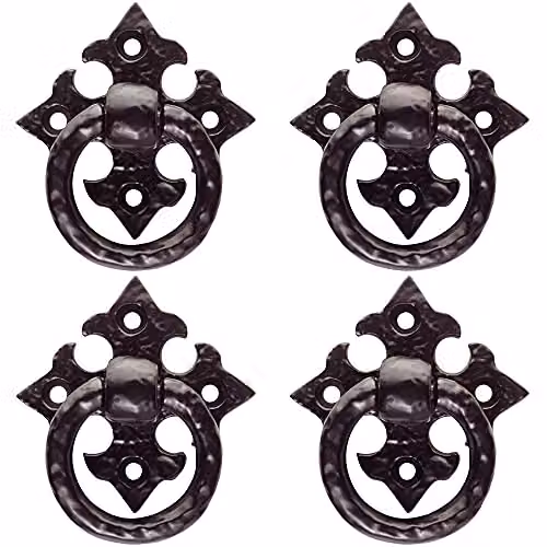 Loops 4 Pack Ornate Cabinet Ring Pull on Cross Backplate in Black Antique Matt, 35mm Fixing Centres – 1