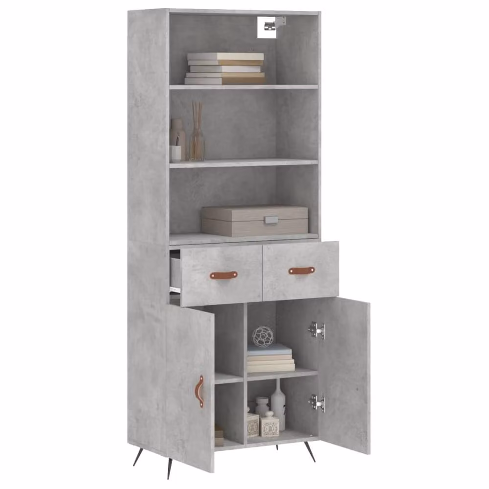 Berkfield Home Highboard in Concrete Grey, W/D/H: 69.5 x 34 x 180 cm – 3
