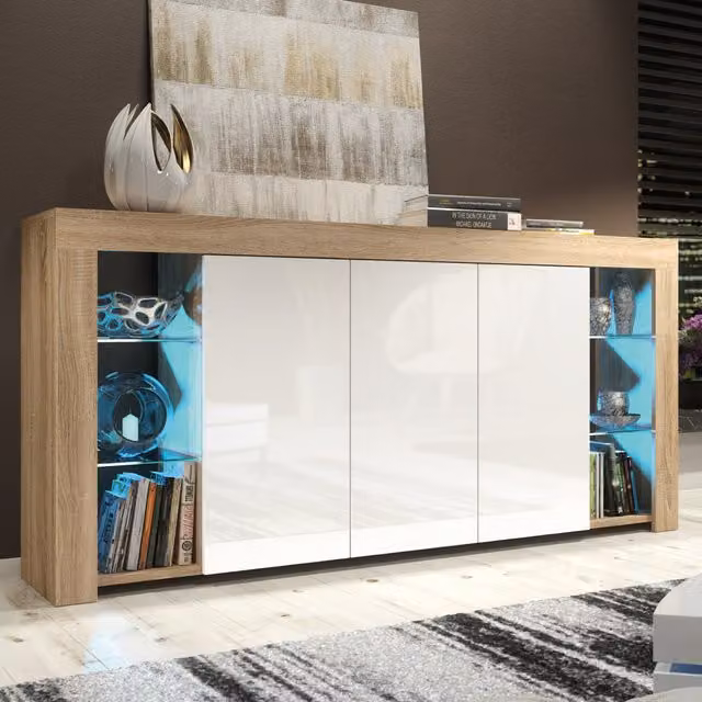 Creative Furniture Eden Modern Sideboard in Oak and White with Integrated Lighting, Width: 164 cm