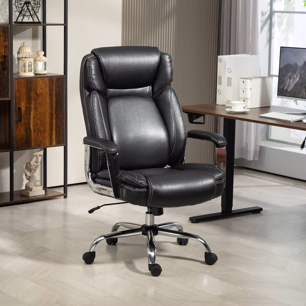 STILVORA Black Faux Leather Executive Office Chair with Headrest and Metal Base – 2