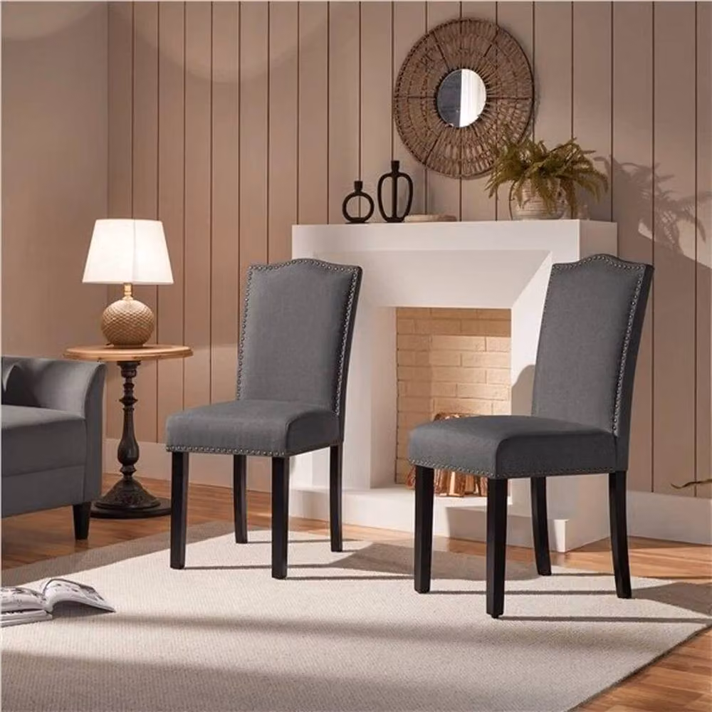 KORVIXA Set of 2 Upholstered Dining Chairs in Grey with Rubberwood Frame – 3