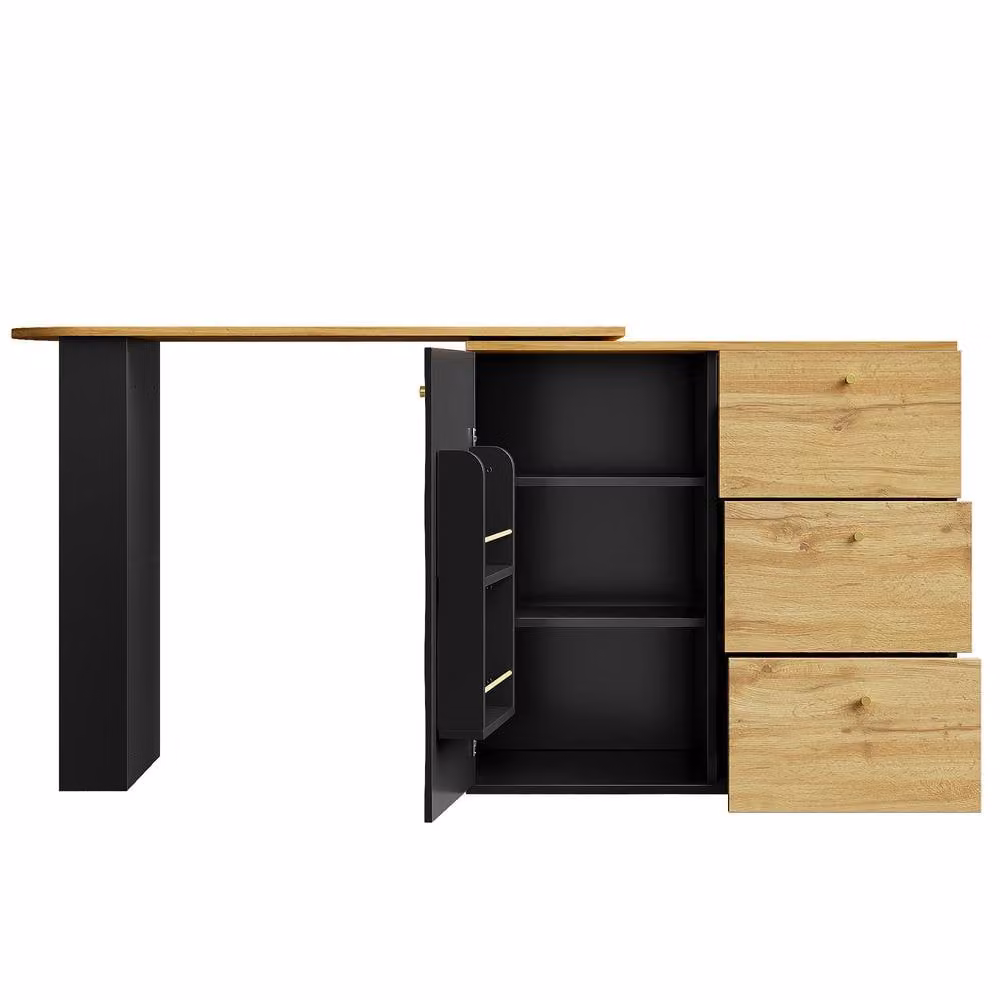 Merax Black Glossy Extendable Kitchen Island Bar Table and Sideboard with 3 Drawers – 7