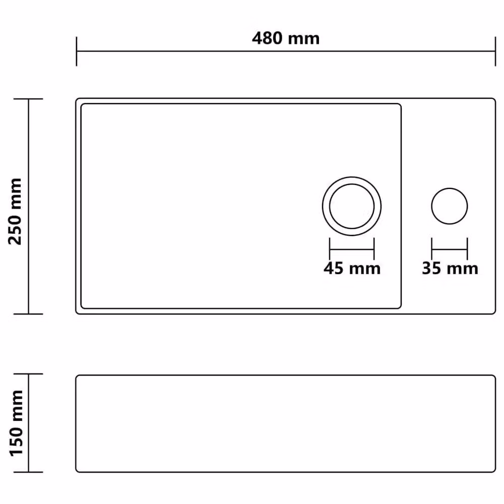 Berkfield Home Rectangular Ceramic Countertop Bathroom Sink with Overflow, Matt Black, W/D/H: 50 x 40 x 15 cm – 5